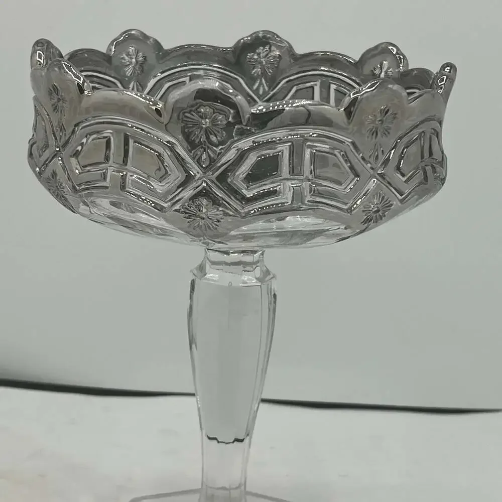 Vintage Athenia Clear Round Compote by Tiffin-Franciscan silver incrusted Bowl